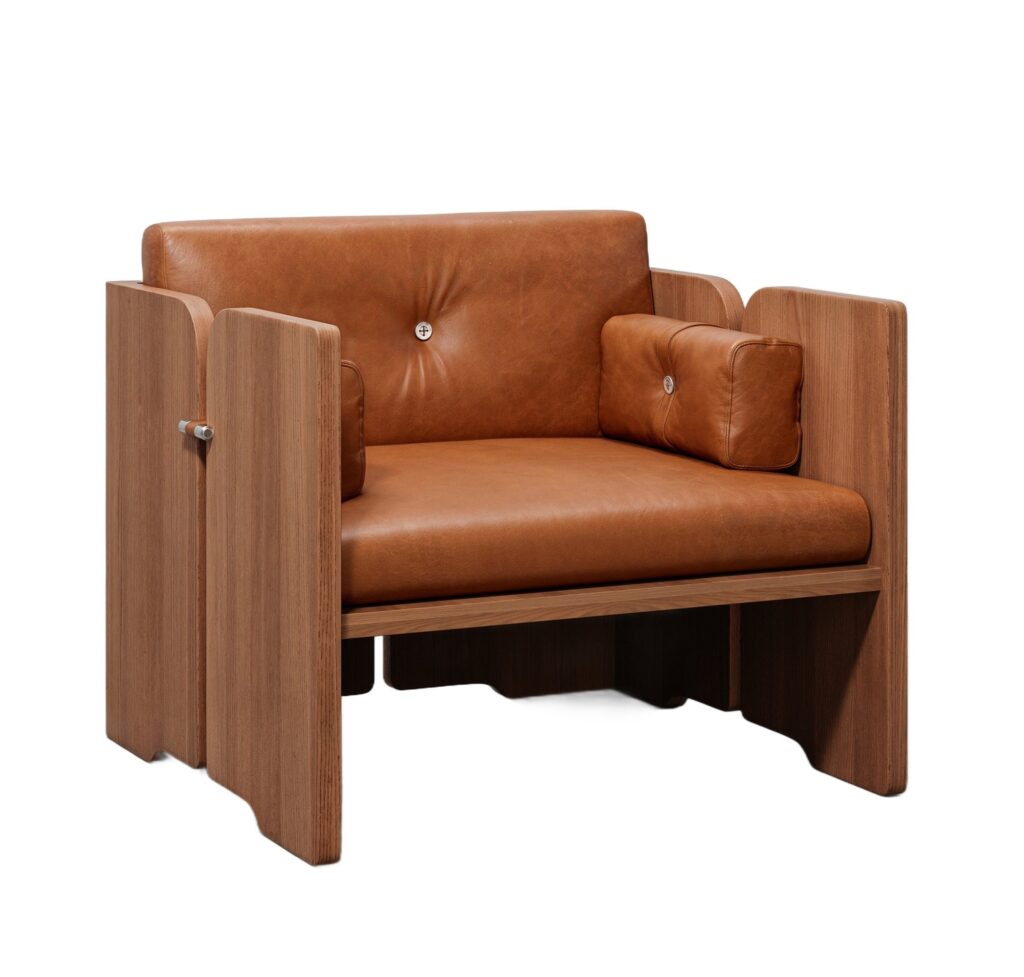 Perfidia 3 Lounge Chair in Natural Leather, Wood & Steel by Estudio Andean 1