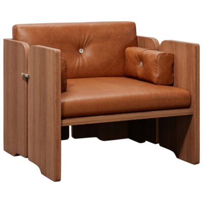 Perfidia 3 Lounge Chair in Natural Leather, Wood & Steel by Estudio Andean