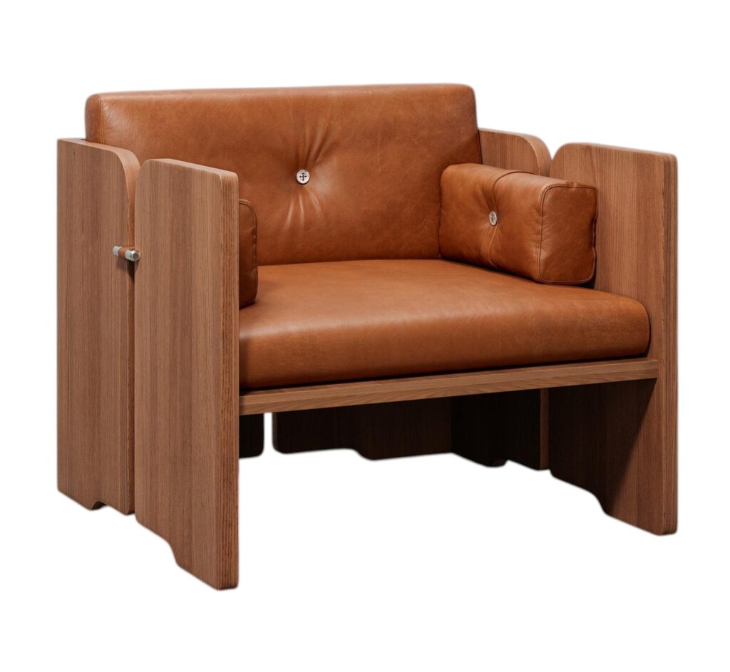 Perfidia 3 Lounge Chair in Natural Leather, Wood & Steel by Estudio Andean 1