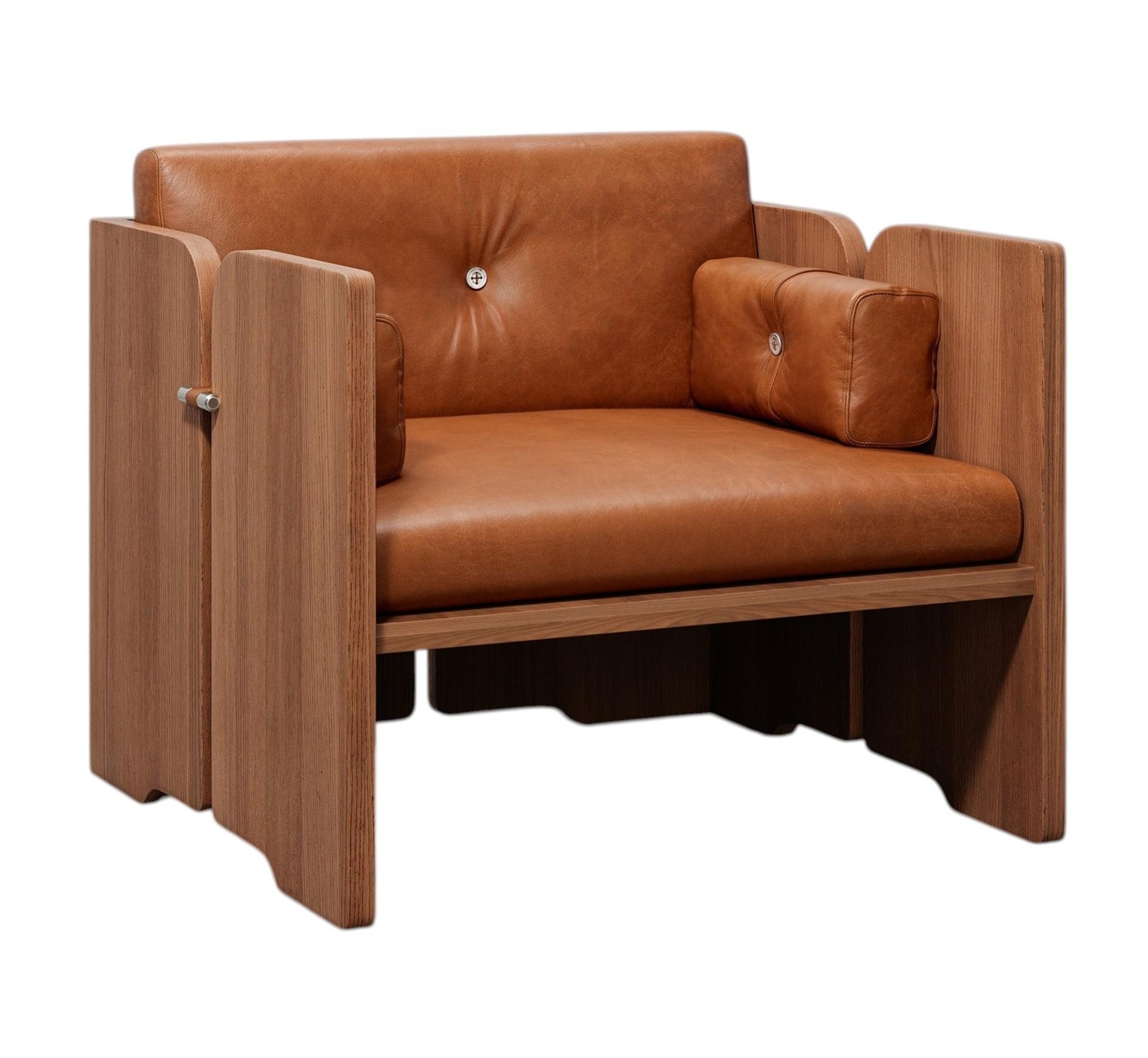 Perfidia 3 Lounge Chair in Natural Leather, Wood & Steel by Estudio Andean 1
