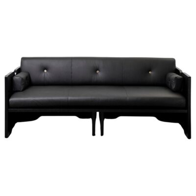 Perfidia 3-Seater Sofa in Ébano Wood, Leather & Aged Brass by Estudio Andean