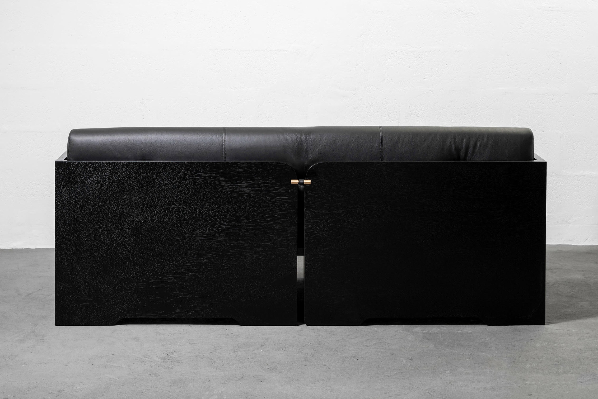 Perfidia 3 Seater Sofa in Ébano Wood, Leather & Aged Brass by Estudio Andean 18