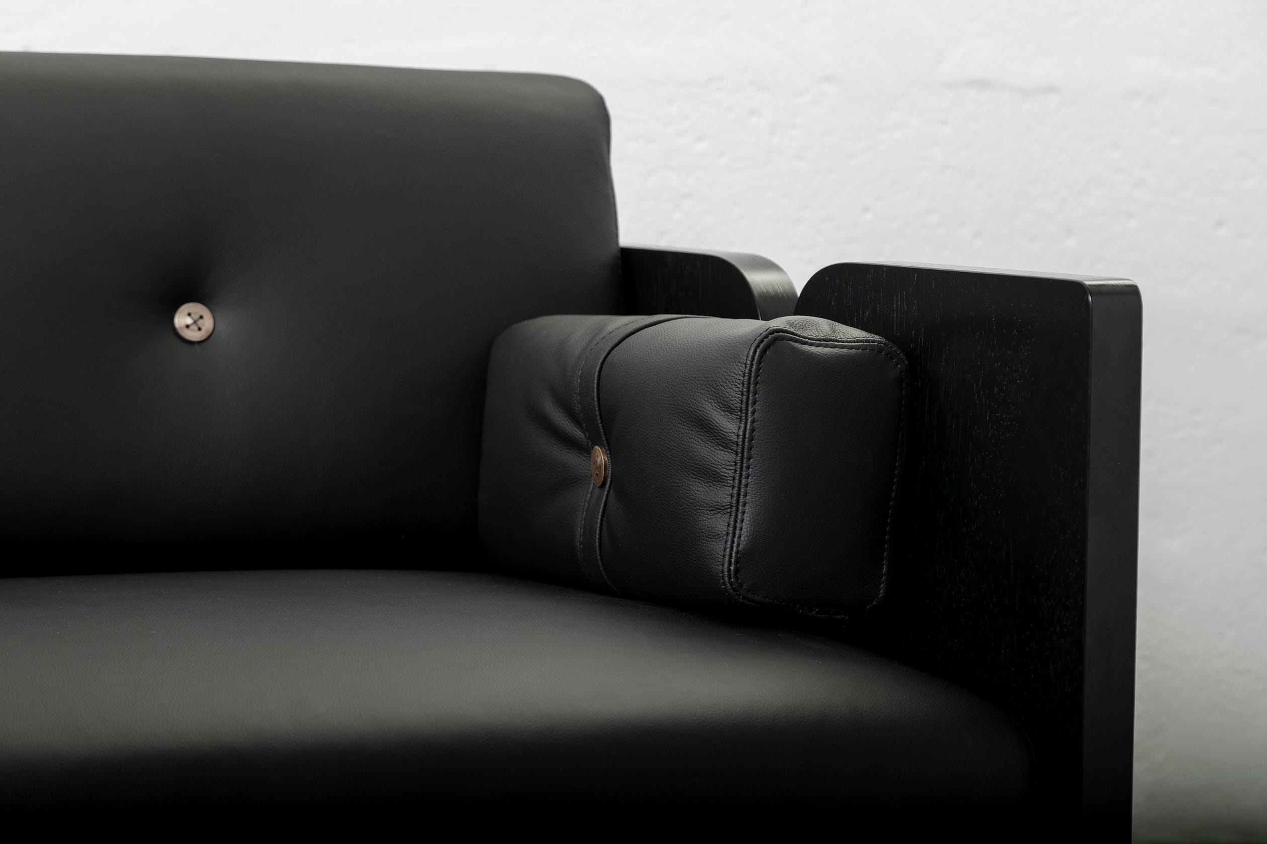 Perfidia 3 Seater Sofa in Ébano Wood, Leather & Aged Brass by Estudio Andean 5