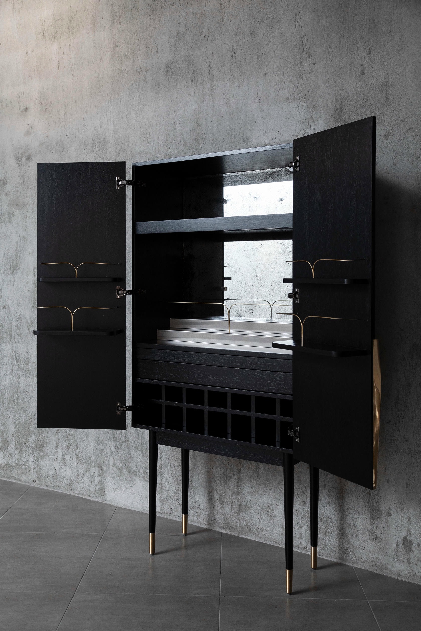Perfidia Bar Cabinet in Solid Wood with Cast Bronze Details by Estudio Andean 13