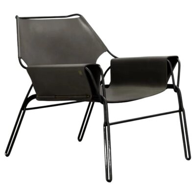 Perfidio Olivo Thick Leather Sling Lounge Chair in Black Steel by Estudio Andean