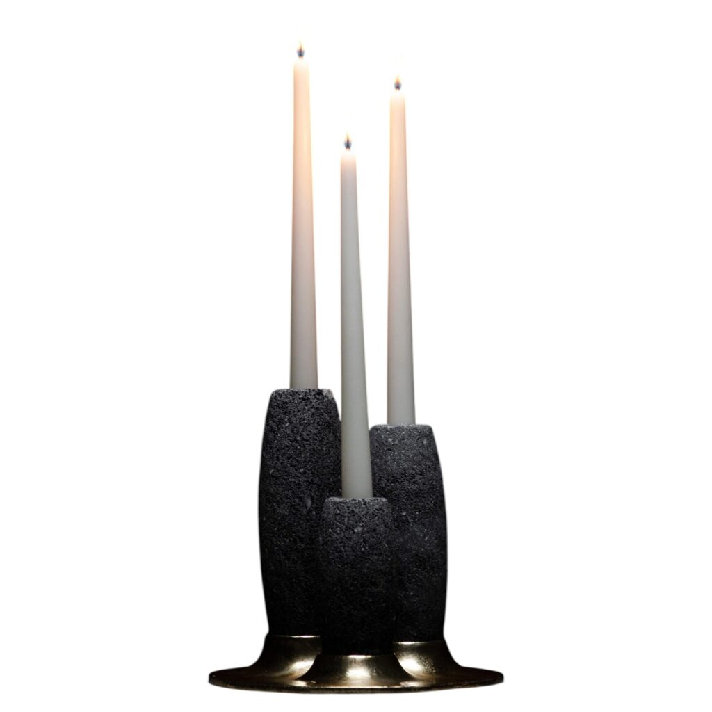 Salar Candle Holder in Polished Bronze & Volcanic Stone by Estudio Andean 1
