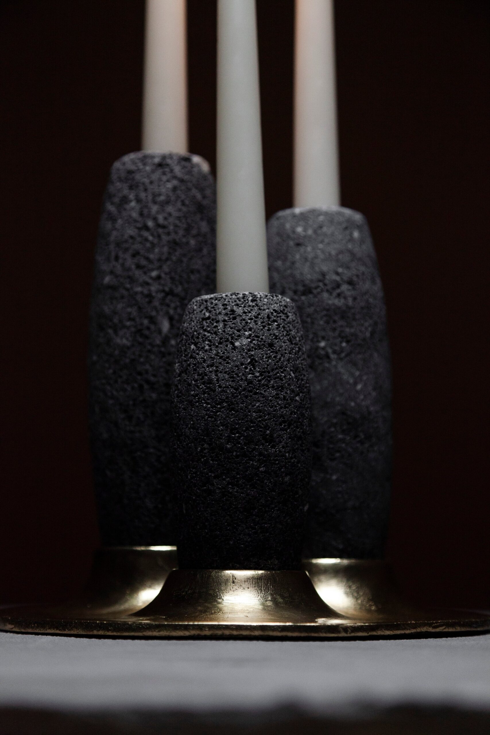 Salar Candle Holder in Polished Bronze & Volcanic Stone by Estudio Andean 3