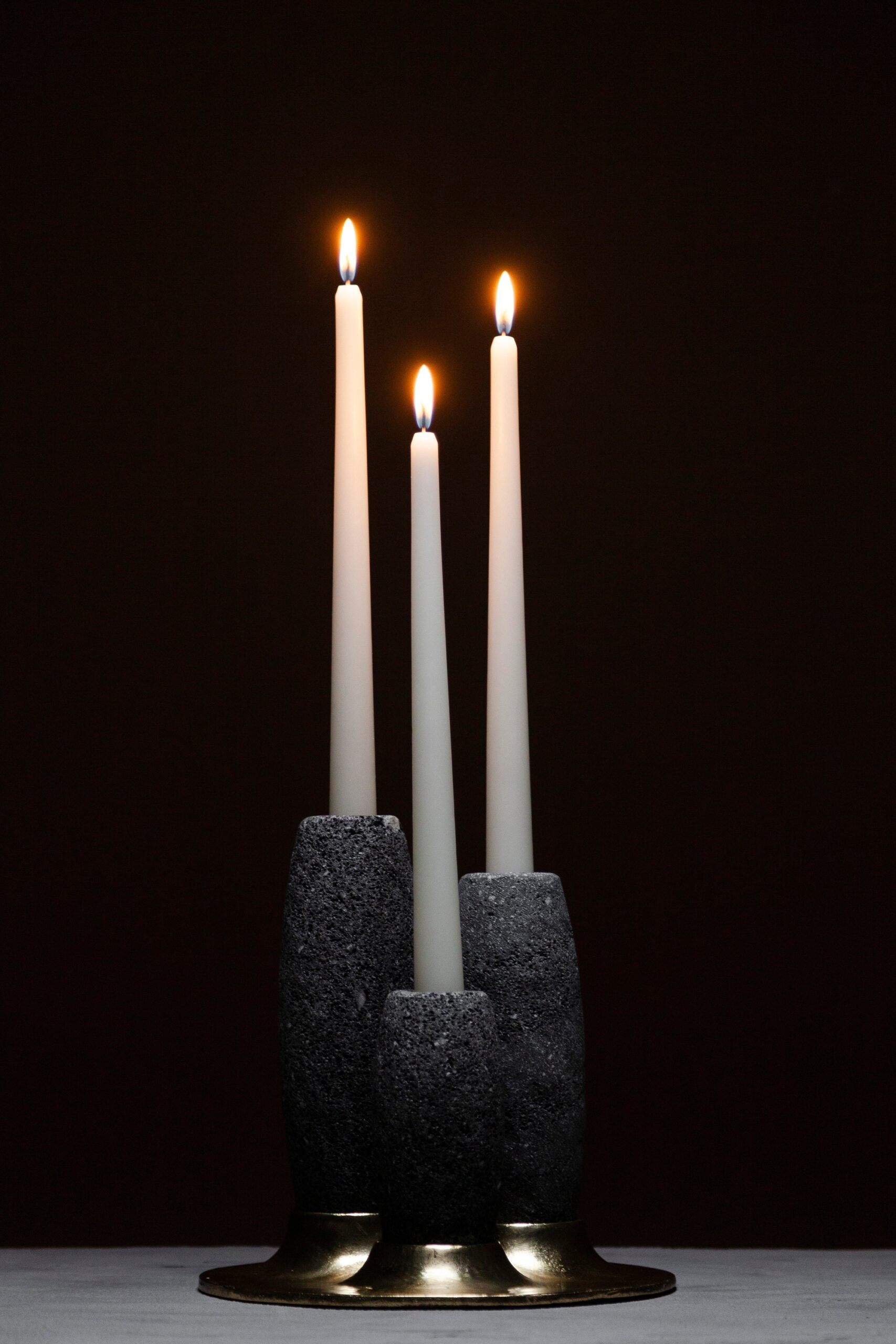 Salar Candle Holder in Polished Bronze & Volcanic Stone by Estudio Andean 4