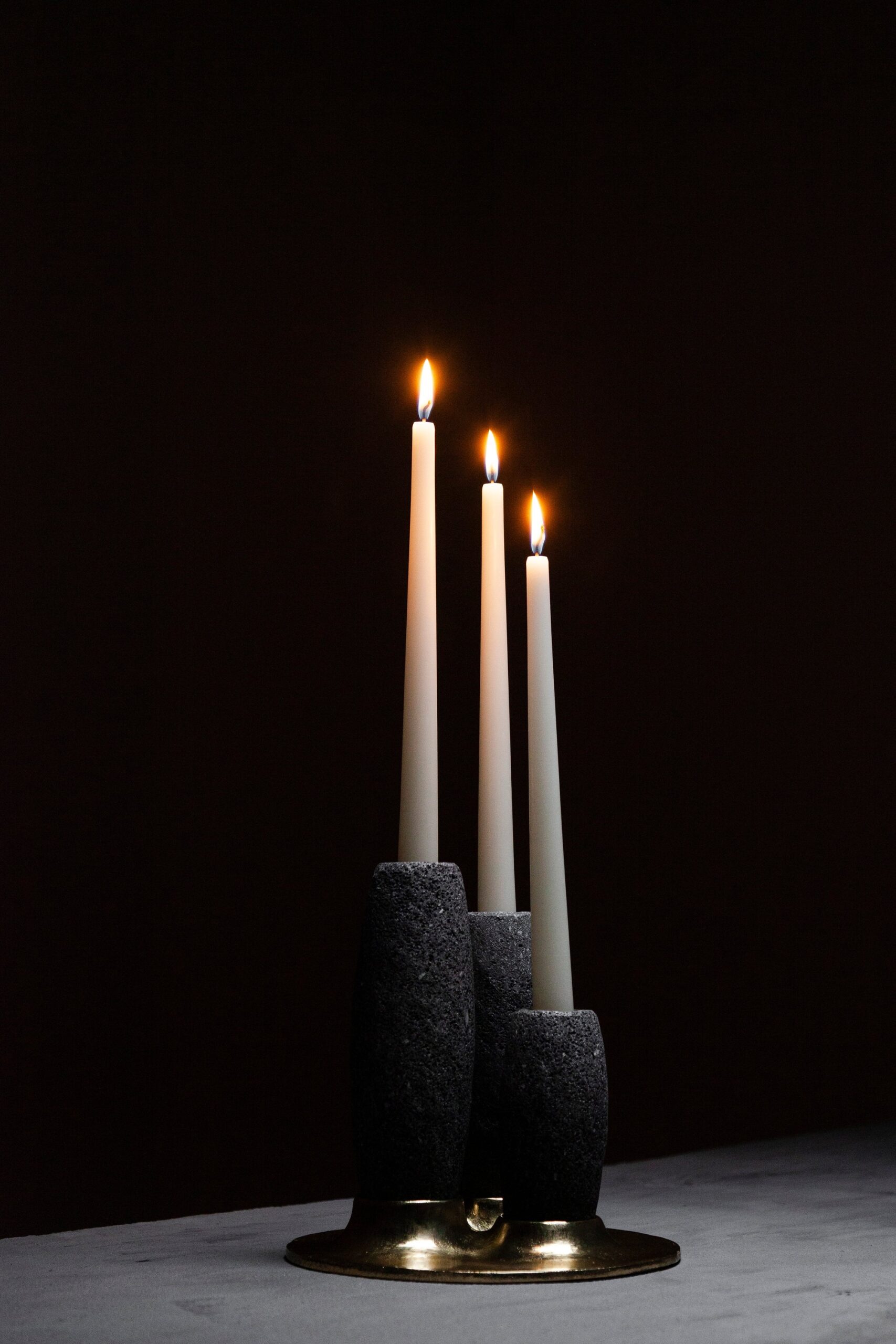 Salar Candle Holder in Polished Bronze & Volcanic Stone by Estudio Andean 5