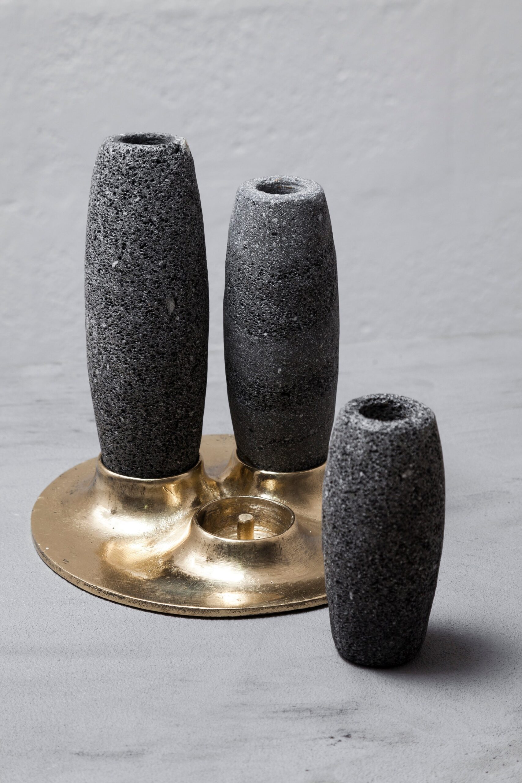 Salar Candle Holder in Polished Bronze & Volcanic Stone by Estudio Andean 6