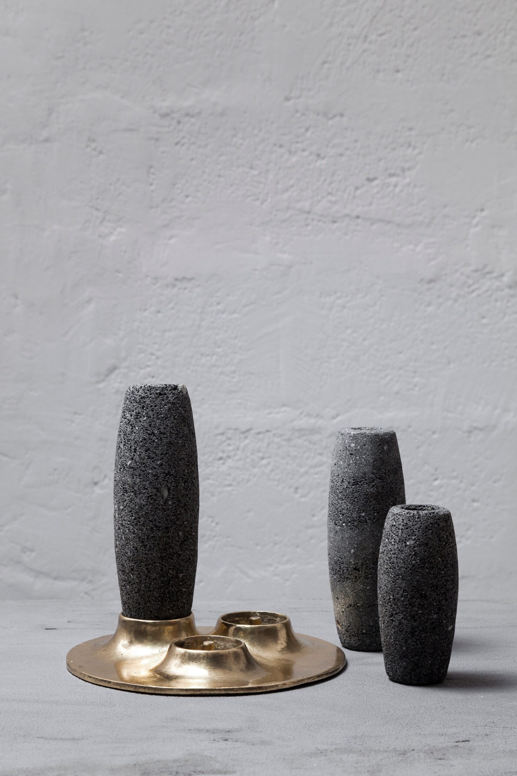 Salar Candle Holder in Polished Bronze & Volcanic Stone by Estudio Andean 7