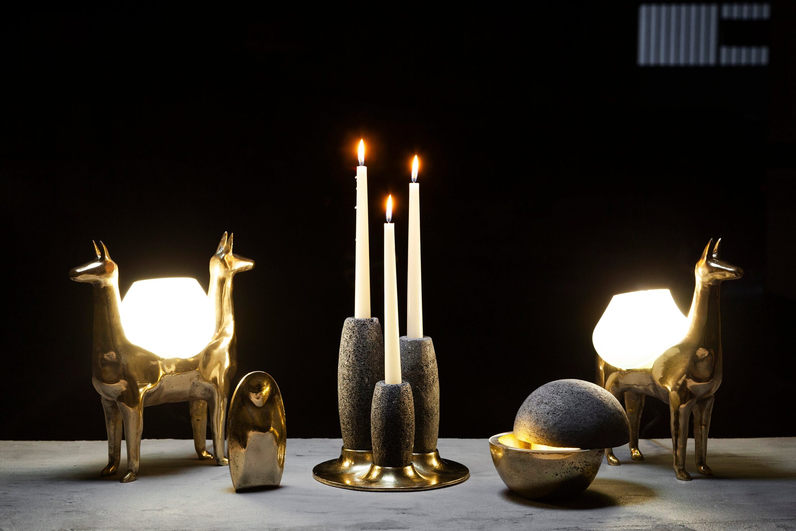 Salar Candle Holder in Polished Bronze & Volcanic Stone by Estudio Andean 9