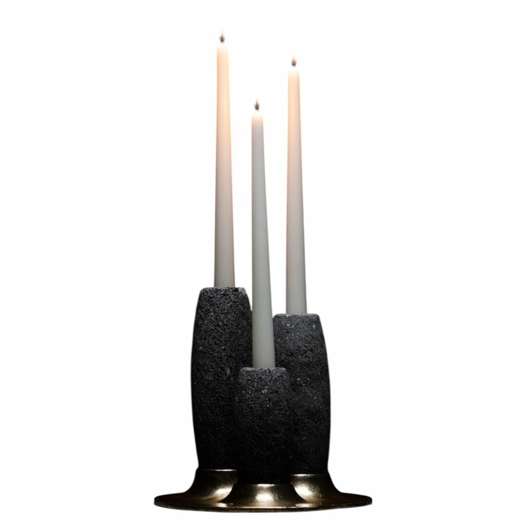 Salar Candle Holder in Polished Bronze & Volcanic Stone by Estudio Andean 1