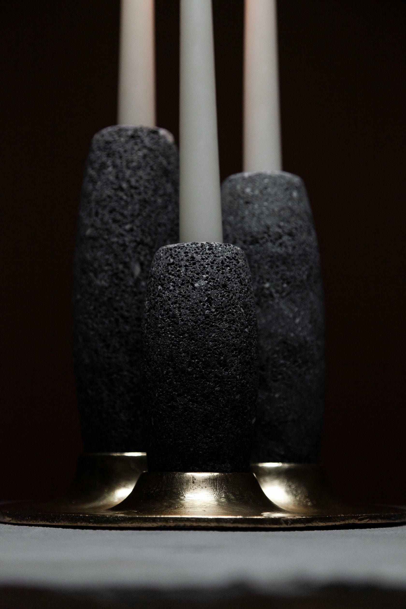 Salar Candle Holder in Polished Bronze & Volcanic Stone by Estudio Andean 4