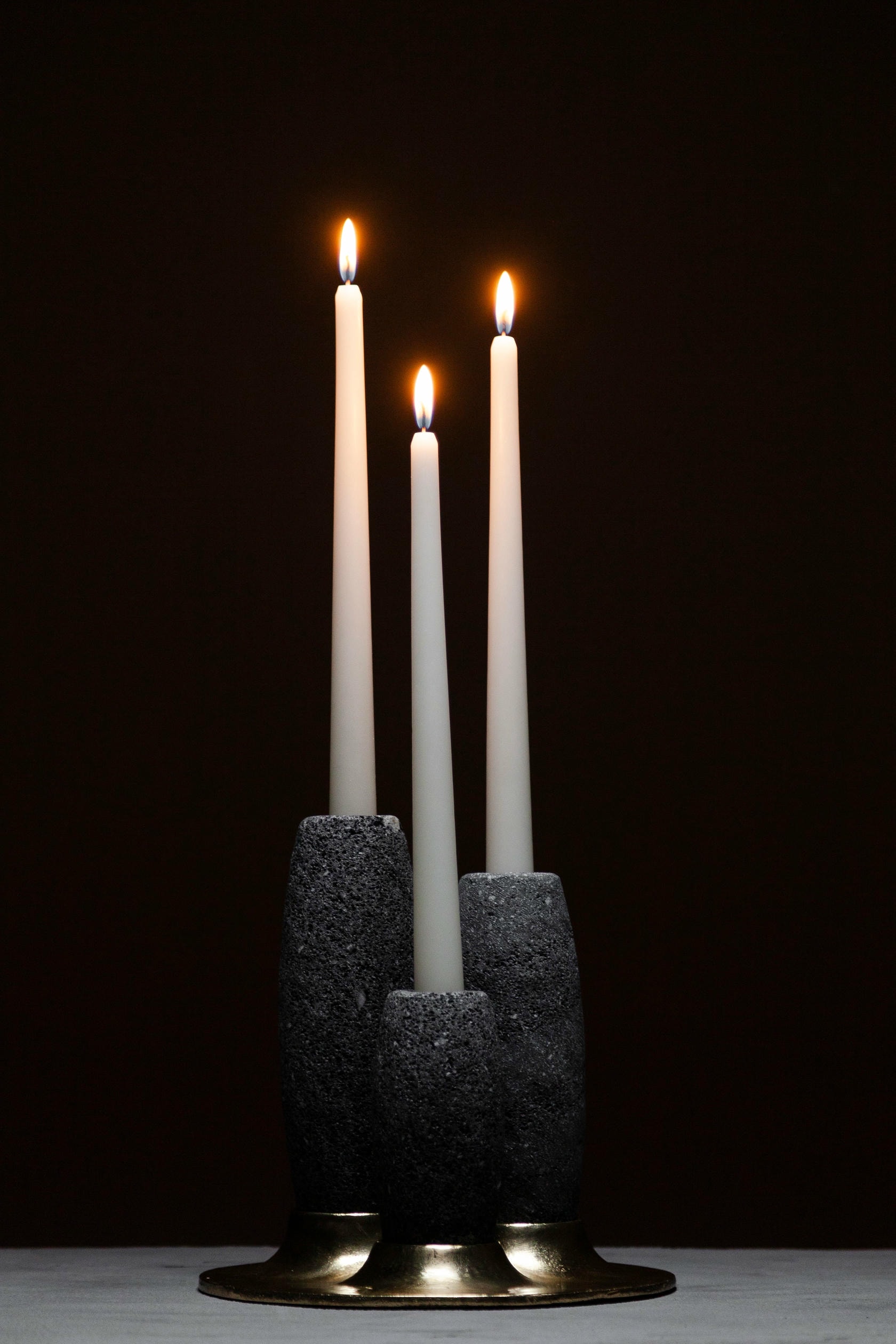 Salar Candle Holder in Polished Bronze & Volcanic Stone by Estudio Andean 5