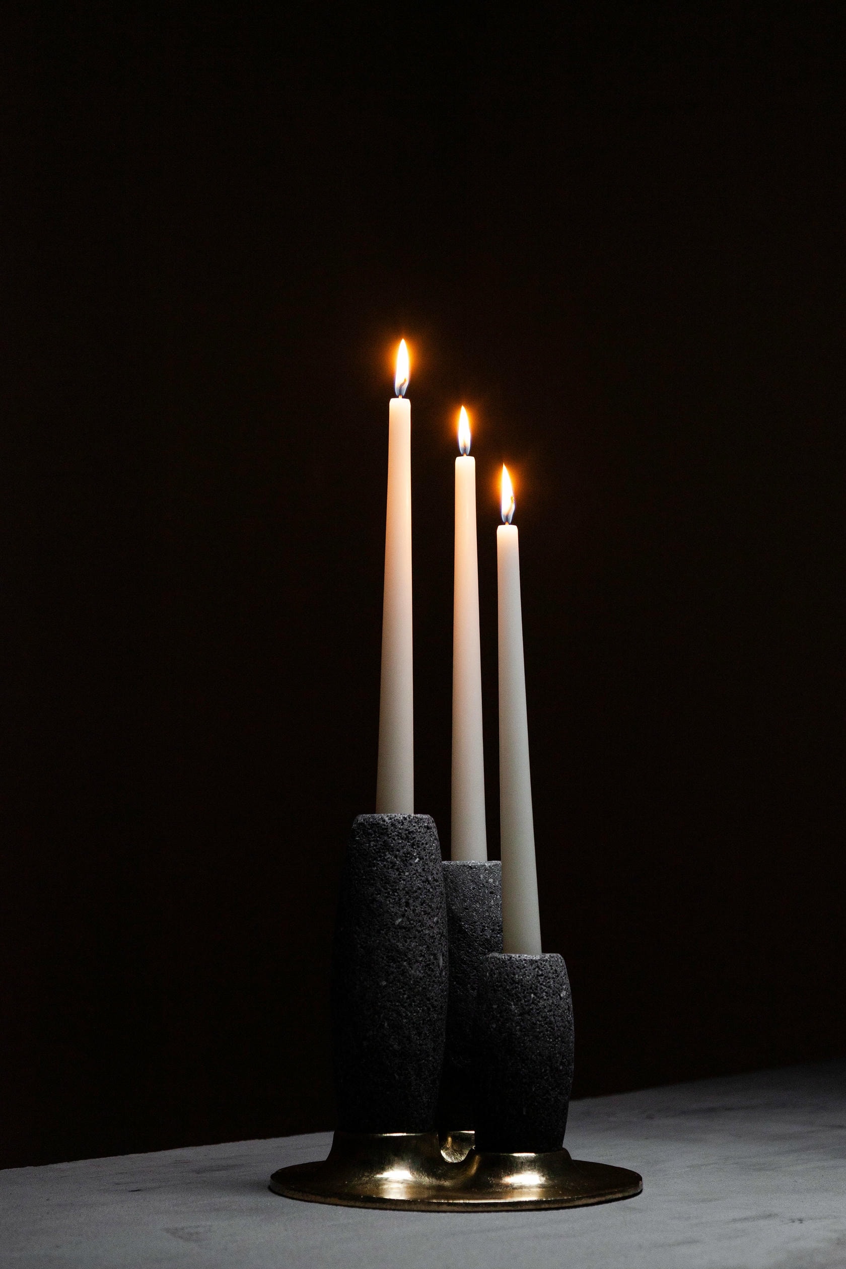 Salar Candle Holder in Polished Bronze & Volcanic Stone by Estudio Andean 6