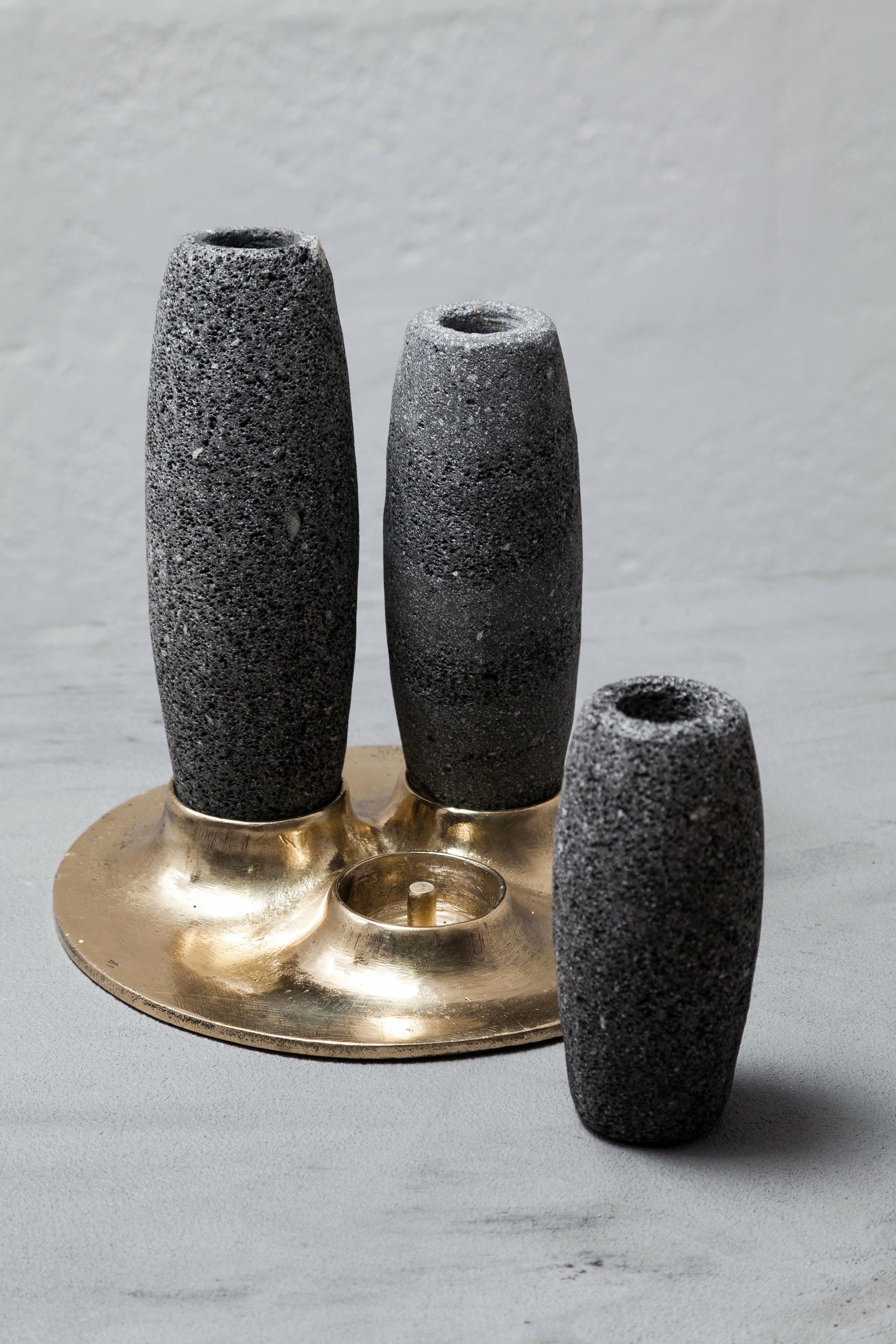 Salar Candle Holder in Polished Bronze & Volcanic Stone by Estudio Andean 7