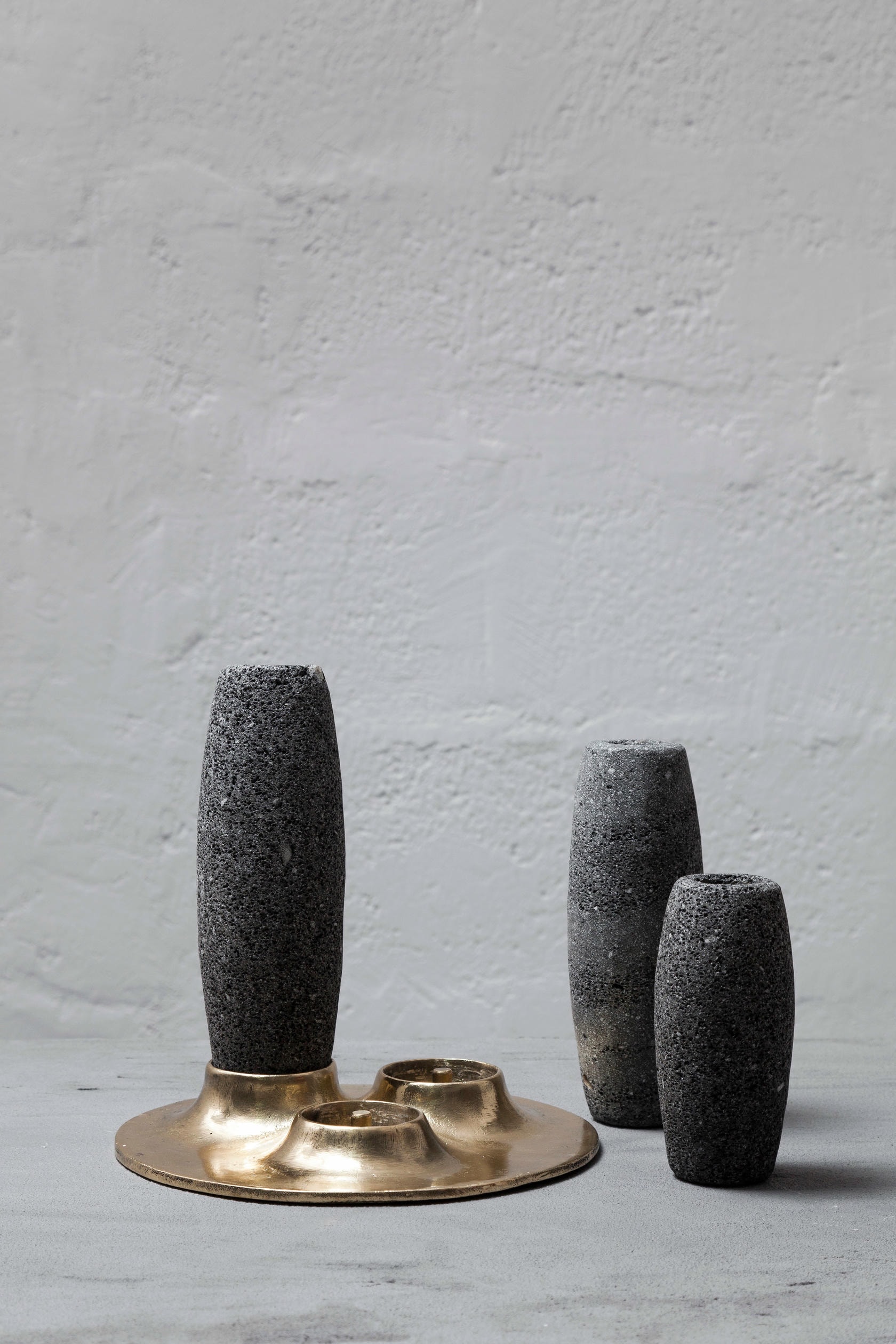 Salar Candle Holder in Polished Bronze & Volcanic Stone by Estudio Andean 8
