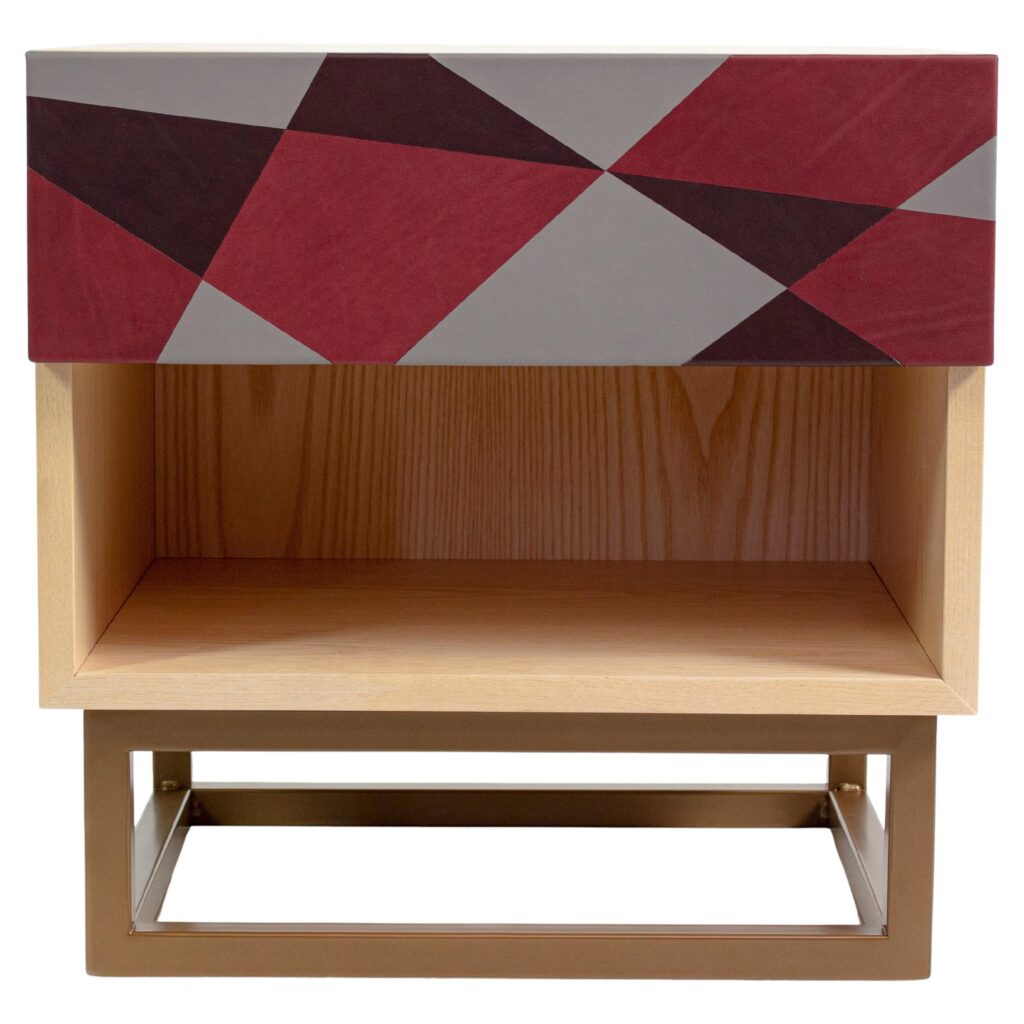 Seasons Bedside Table in Laminated Wood, Metal & Leather by Oscar Maschera 1