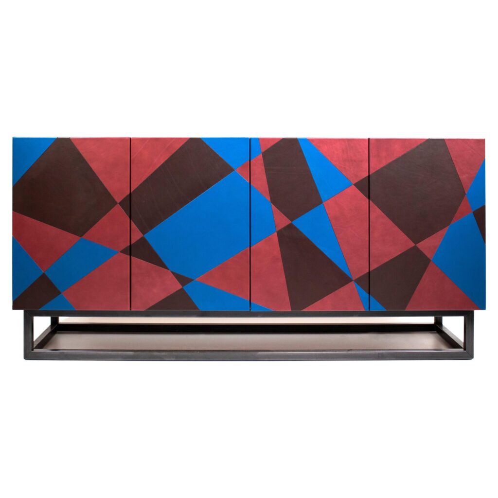 Seasons Mobile Sideboard in Laminated Wood, Metal & Leather by Oscar Maschera 1