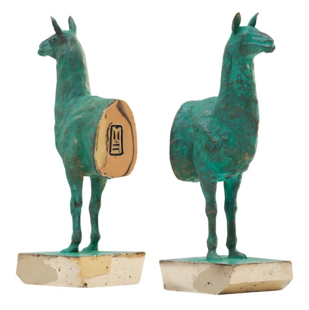 Set Of 2 Llamas Bookends in Verdigris Patinated Bronze by Estudio Andean 1