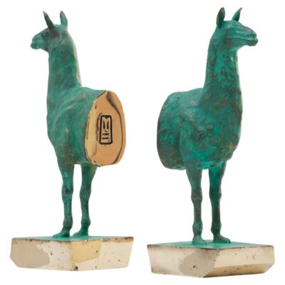 Set Of 2 Llamas Bookends in Verdigris Patinated Bronze by Estudio Andean
