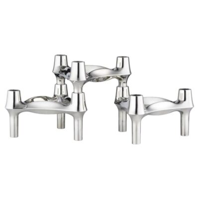 Set of 3 Decorative BMF Candle Holders in Chrome Finish by STOFF Nagel