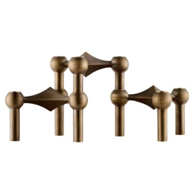 Set of 3 Decorative Candle Holders in Bronzed Brass by STOFF Nagel