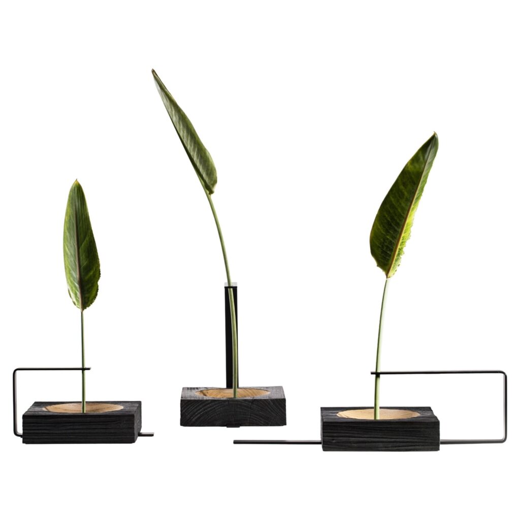 Set of 3 Wood and Aluminum Vaso Torno by Atelier Andre Ferri 1