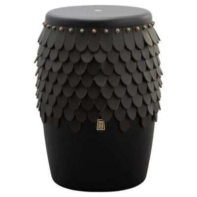 Sitiera Stool in Solid Wood, Olivo Thick Leather & Aged Bronze by Estudio Andean