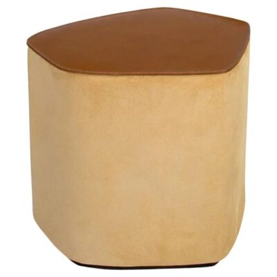 Small Pouf in Vegetable Leather, Suede & Poplar Plywood by Oscar Maschera