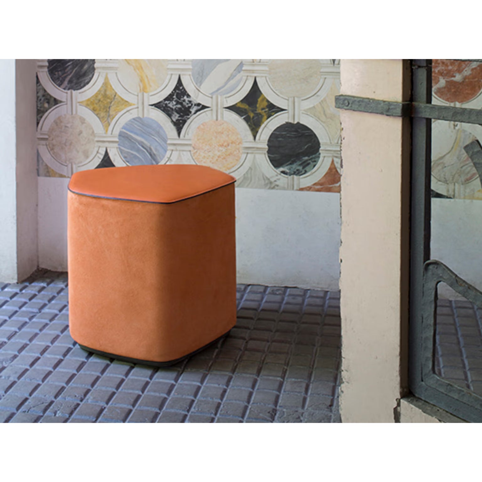 Small Pouf in Vegetable Leather Suede Poplar Plywood by Oscar Maschera 2