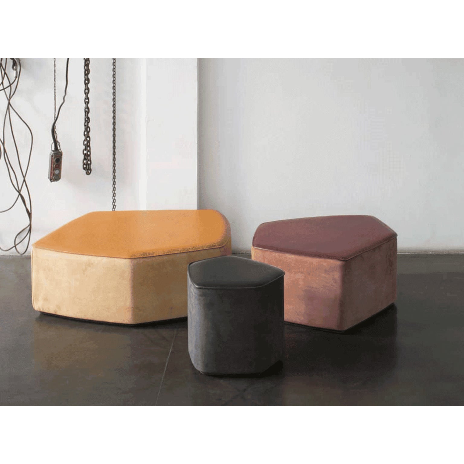 Small Pouf in Vegetable Leather Suede Poplar Plywood by Oscar Maschera 3