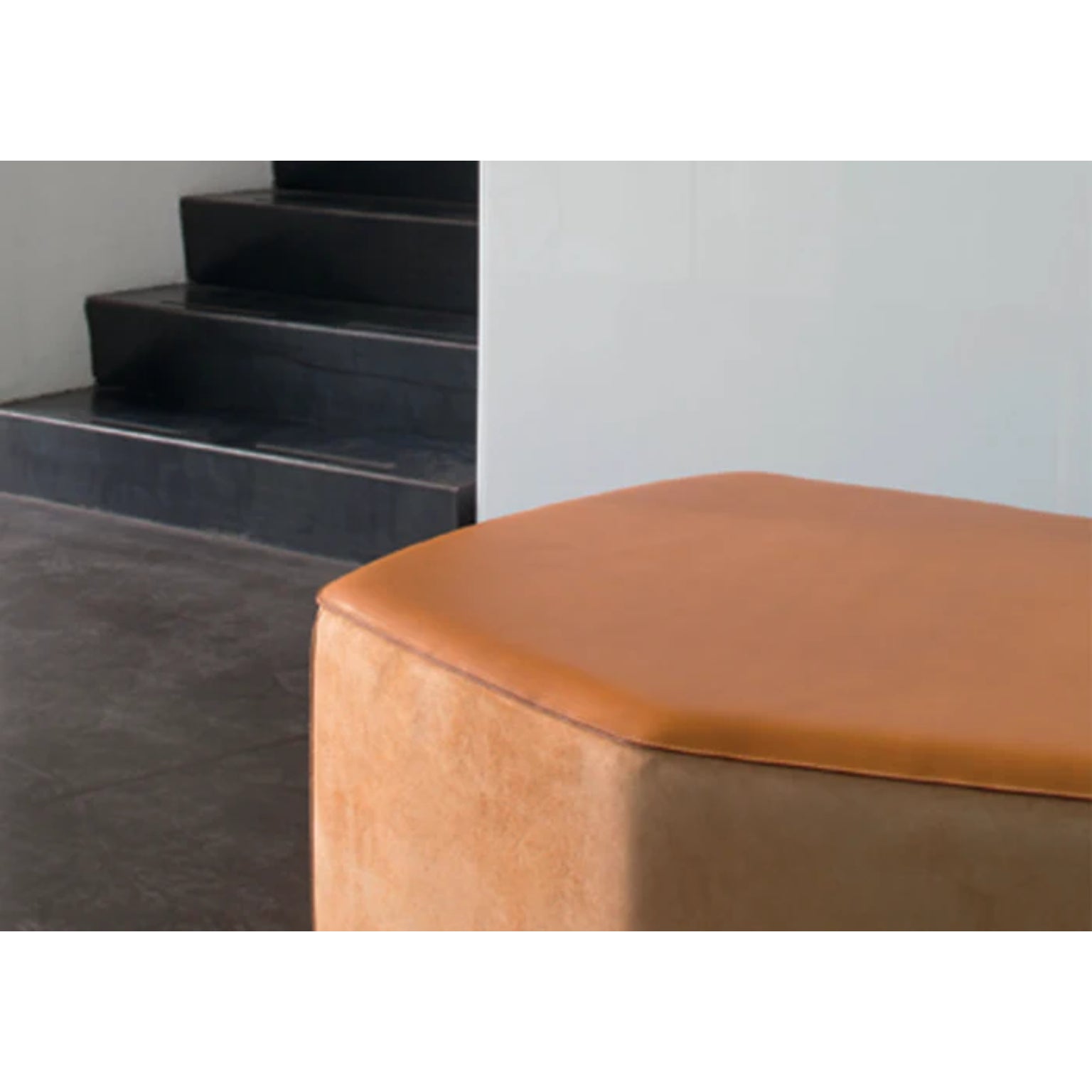 Small Pouf in Vegetable Leather Suede Poplar Plywood by Oscar Maschera 4