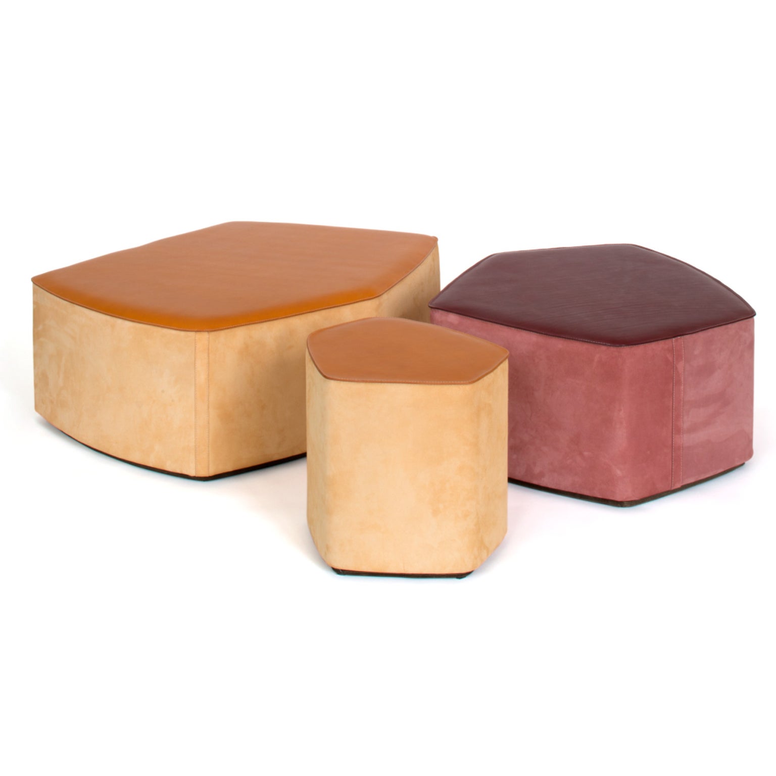 Small Pouf in Vegetable Leather Suede Poplar Plywood by Oscar Maschera 5