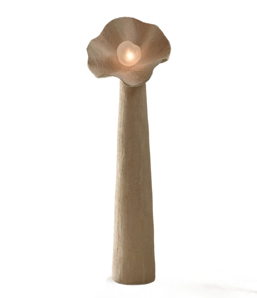 Unique, Large Hand Blown Glass and Fabric Eggshell Bloom Lamp Joanne Odisho 1