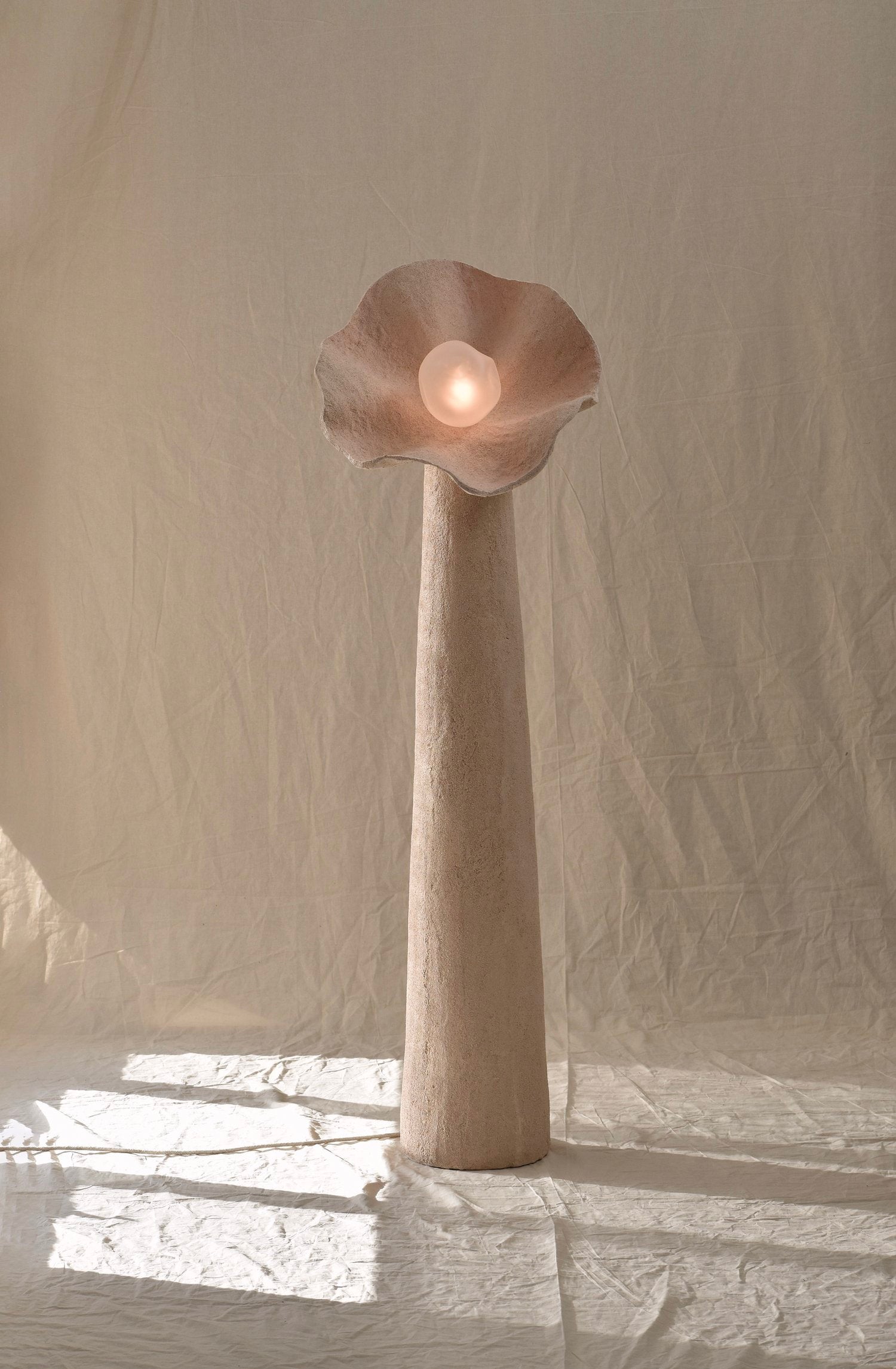 Unique, Medium Hand Blown Glass and Fabric Eggshell Bloom Lamp Joanne Odisho 2