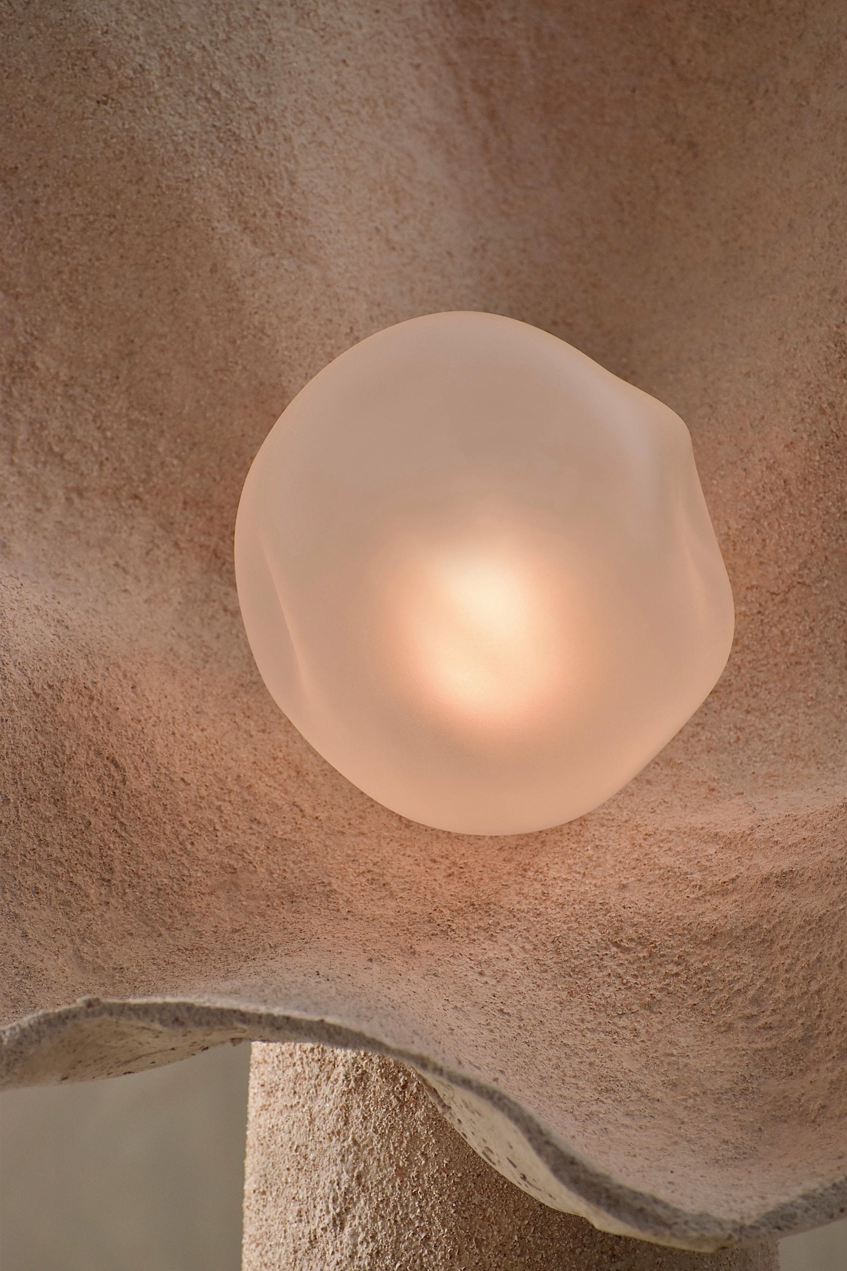 Unique, Medium Hand Blown Glass and Fabric Eggshell Bloom Lamp Joanne Odisho 4
