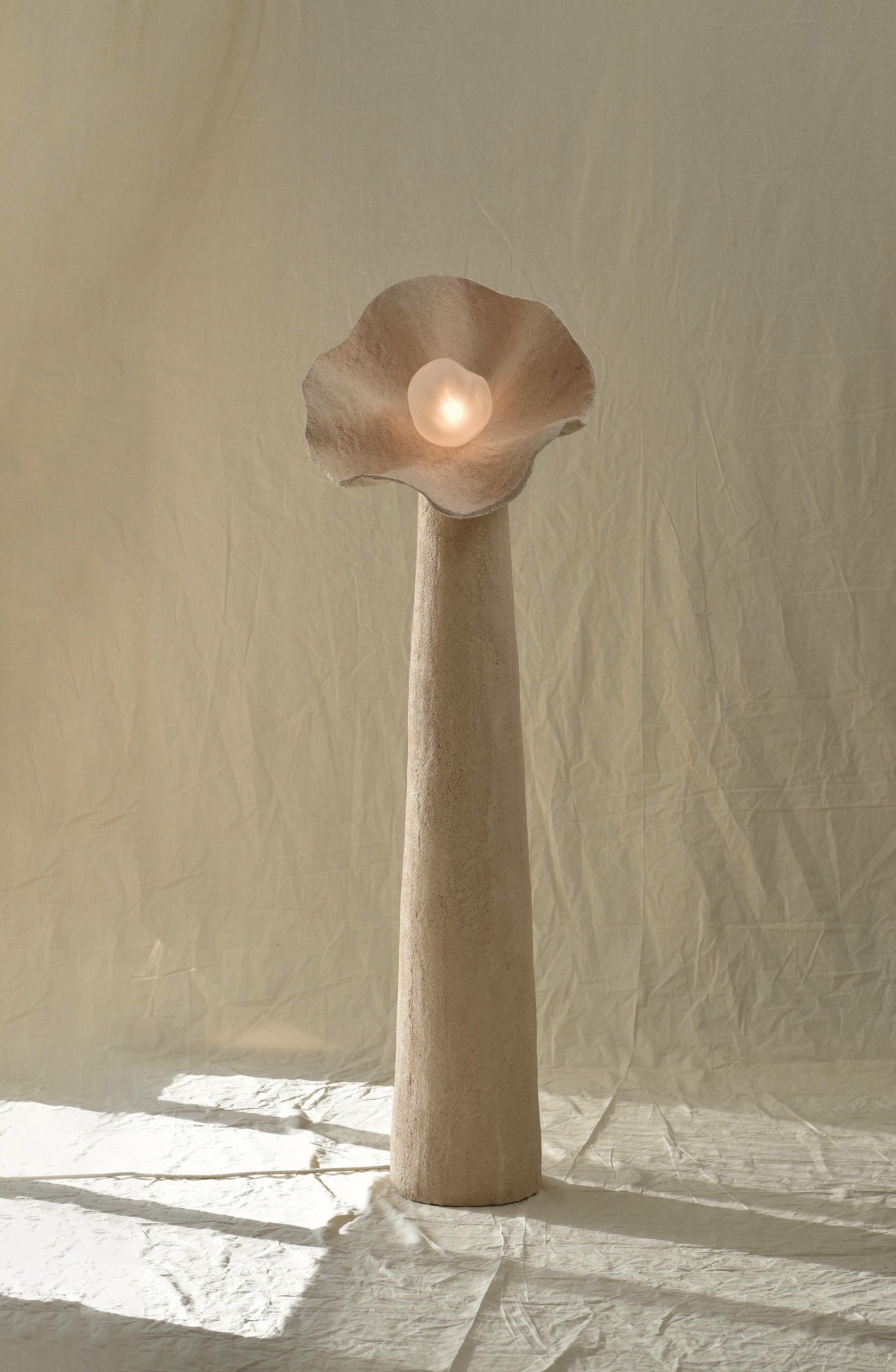 Unique, Medium Hand Blown Glass and Fabric Eggshell Bloom Lamp Joanne Odisho 5