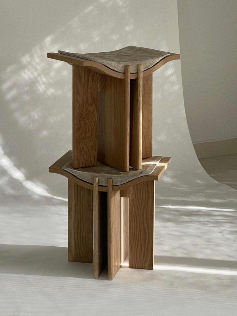 Unique Plywood Oak and Paper Summit Stool Joanne Odisho 3