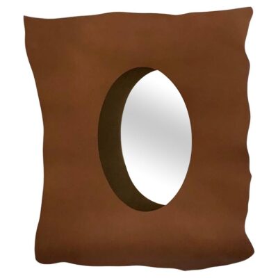 Vaca Colgada Wall Mirror in Leather & Metal Frame by Oscar Maschera