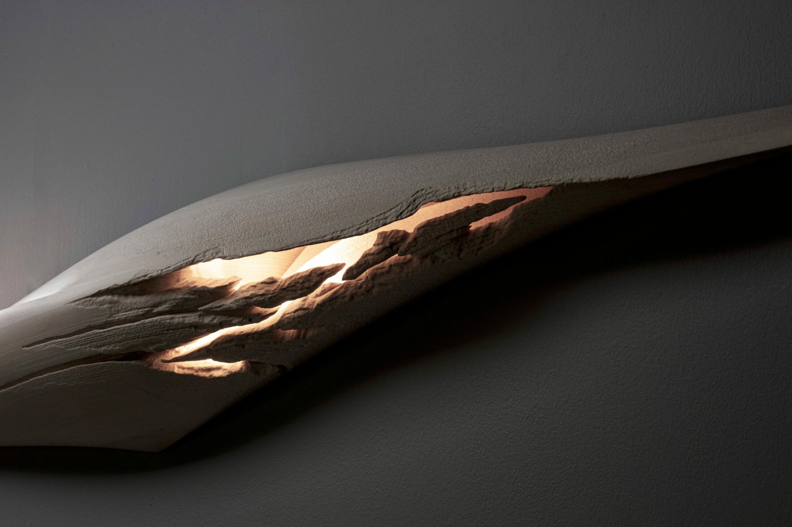 Eclosion Wall Mounted Luminary Sculpture in Eroded Sycamore by Tor Rothschild 4