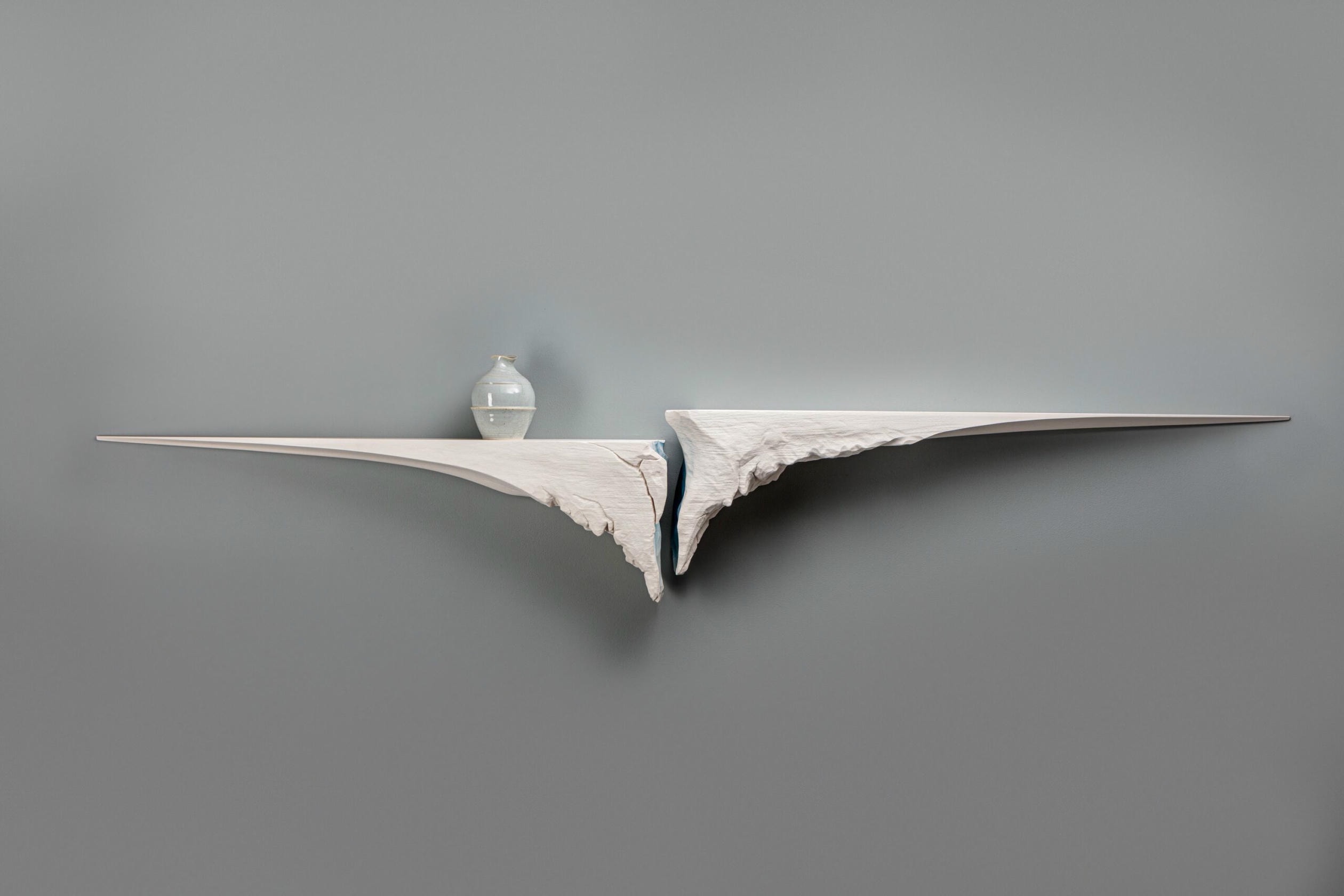 Set Of 2 Acias Hand Sculpted Wall Shelves in Eroded Sycamore by Tor Rothschild 2