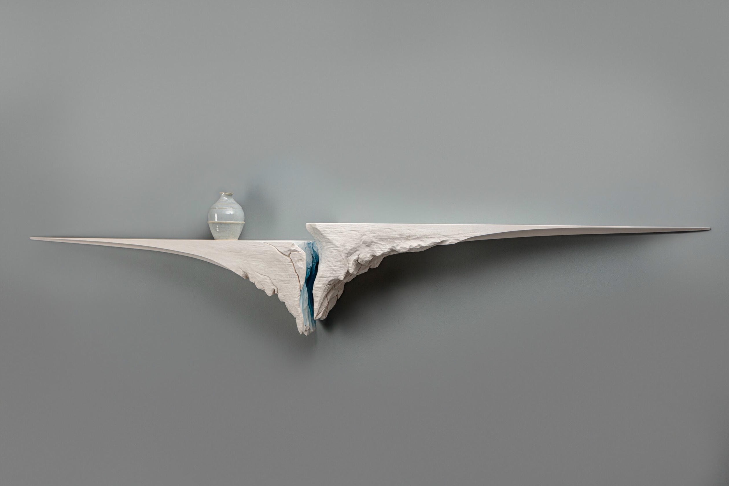 Set Of 2 Acias Hand Sculpted Wall Shelves in Eroded Sycamore by Tor Rothschild 3