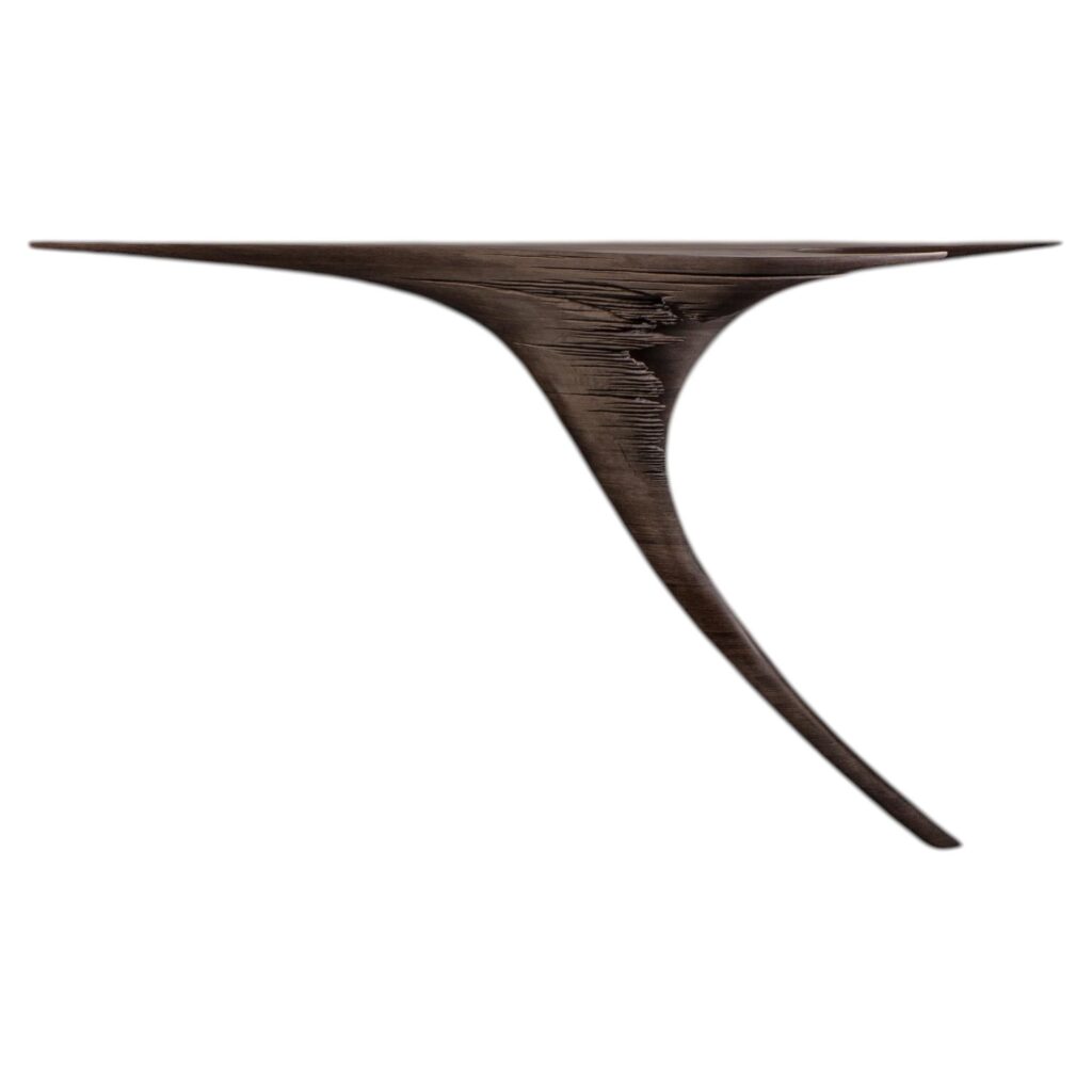Ventus Hand Sculpted Console Table in Eroded American Walnut by Tor Rothschild 1