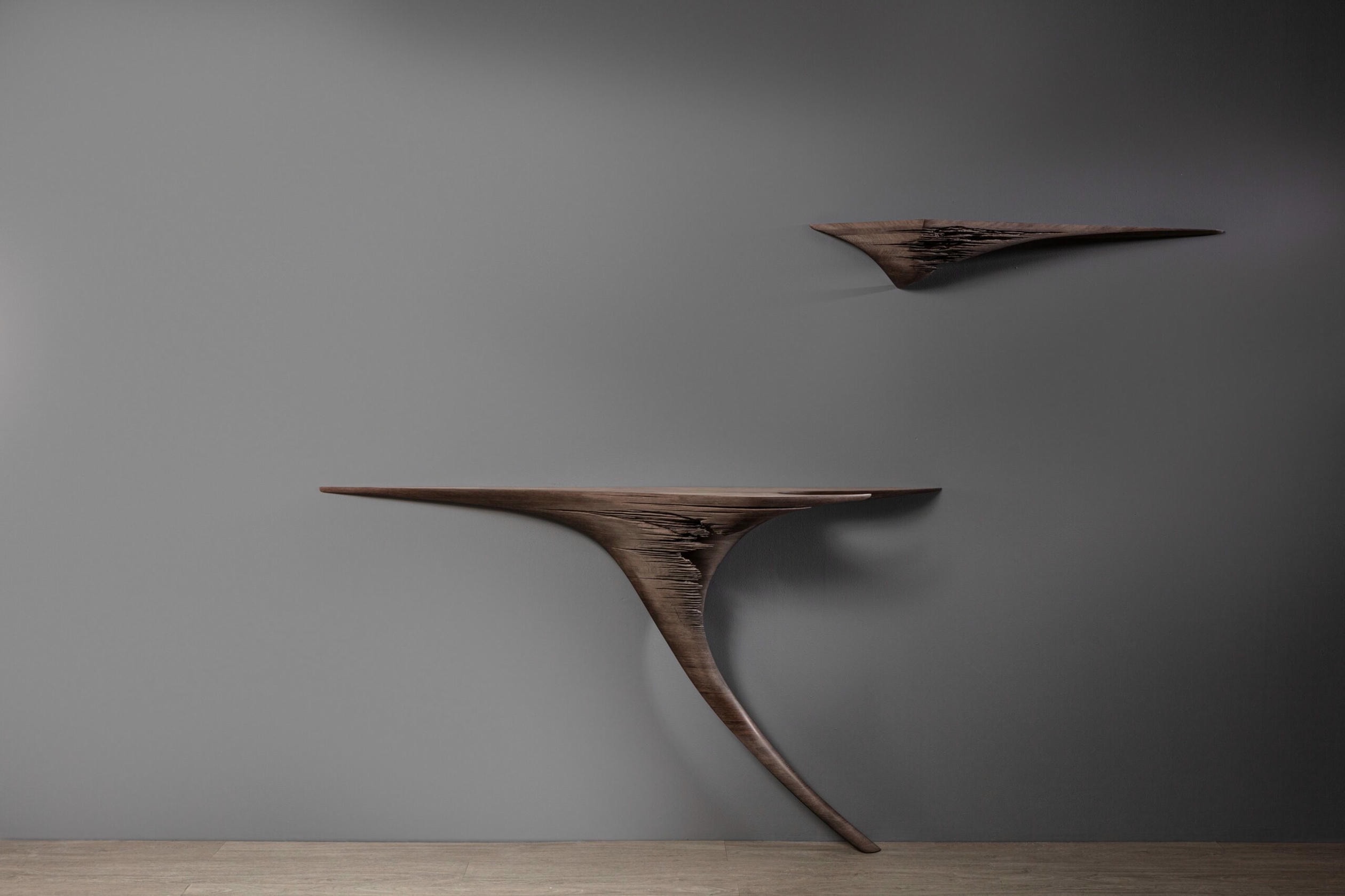 Ventus Hand Sculpted Console Table in Eroded American Walnut by Tor Rothschild 2
