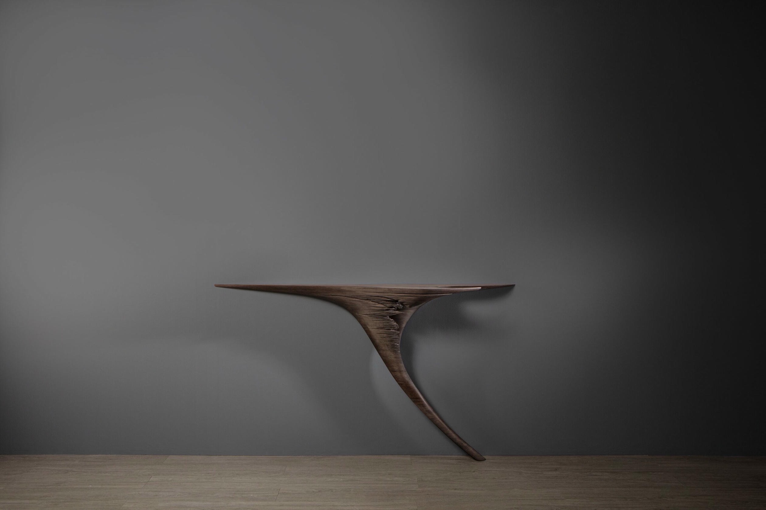 Ventus Hand Sculpted Console Table in Eroded American Walnut by Tor Rothschild 3