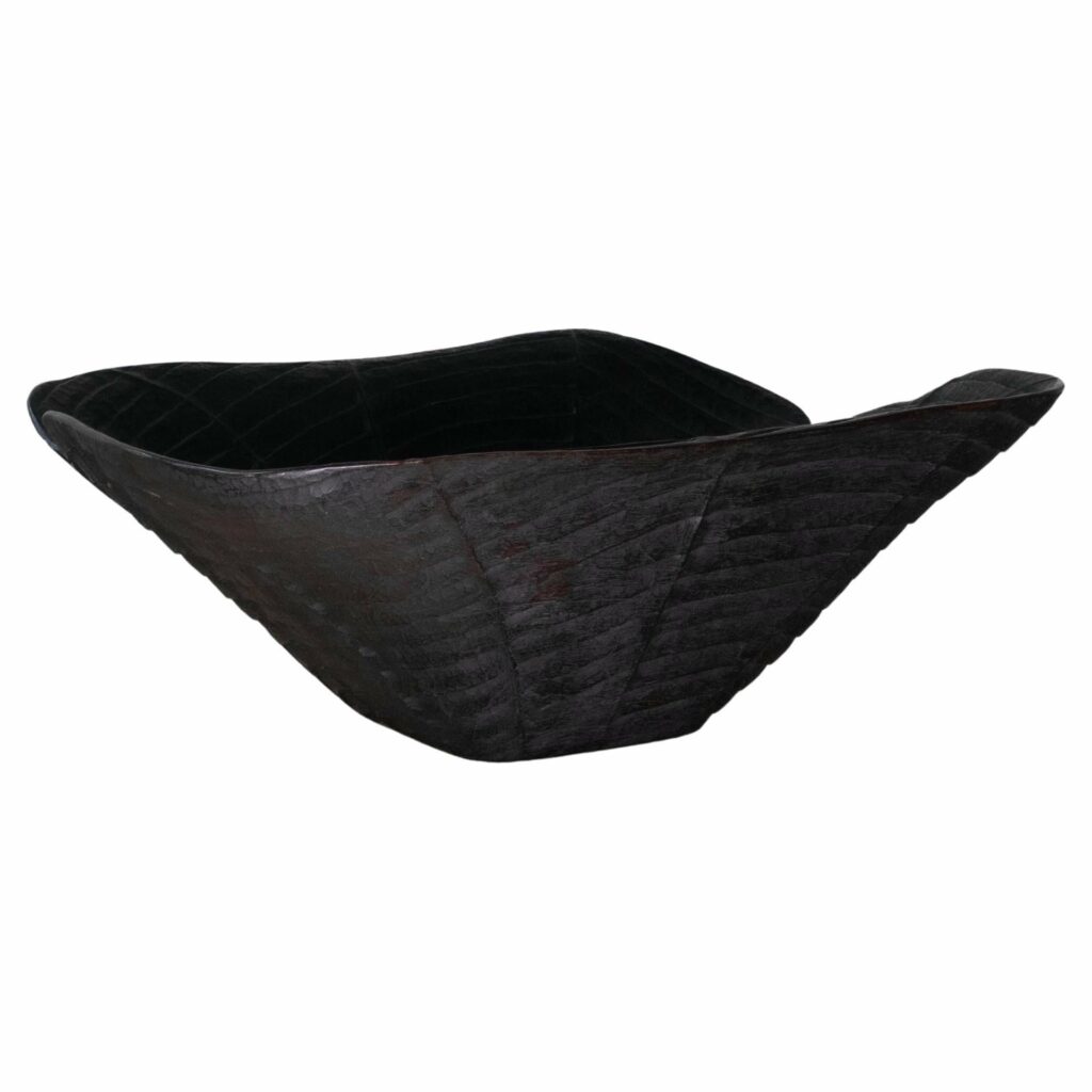 Asmara Lotus Teak Wood Patina Black Sculpture by Mary Verspoor 1