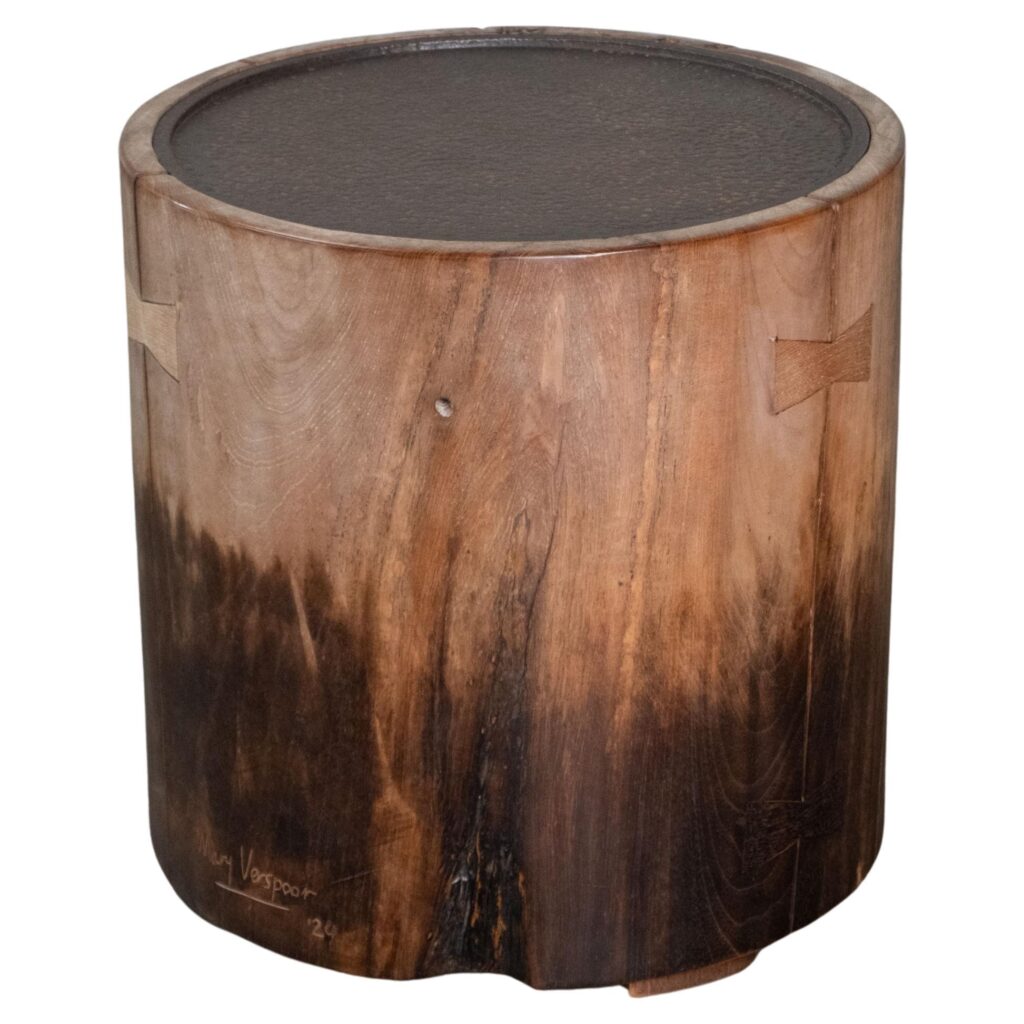 Batik Teak Wood & Metal Side Table by Mary Verspoor 1