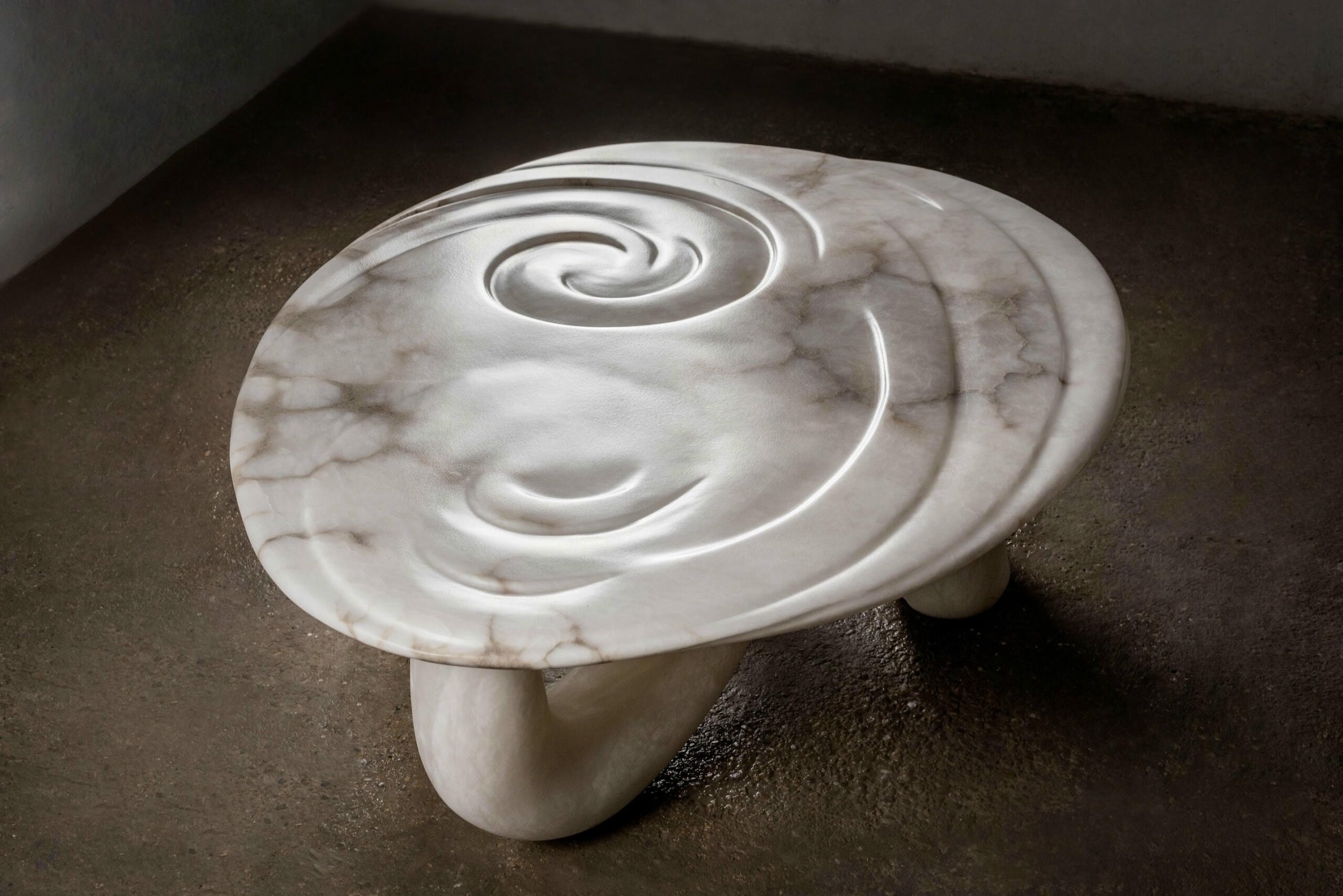 Aqua Fossil Center Table II in Alabaster by Amarist Studio 13